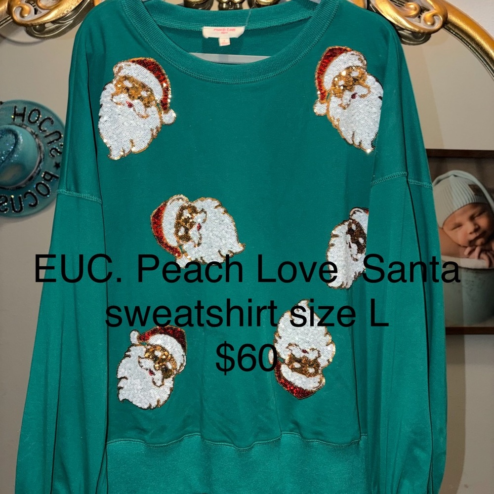 Peach Love California Teal Santa Sweater